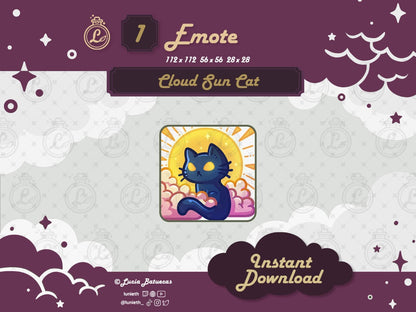 Sitting Blue Cat with Sun and Clouds design.