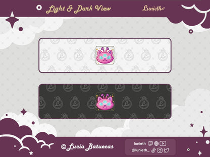 Pink Alien Cat Emote design displayed over light and dark background.