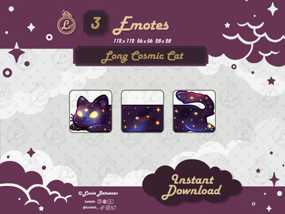 3 Emotes forming a Lying Purple Cosmic Long Cat designs.