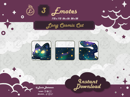 3 Emotes forming a Lying Blue Cosmic Long Cat designs.